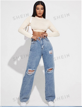 Women’s High-Waist Wide-Leg Ripped Jeans