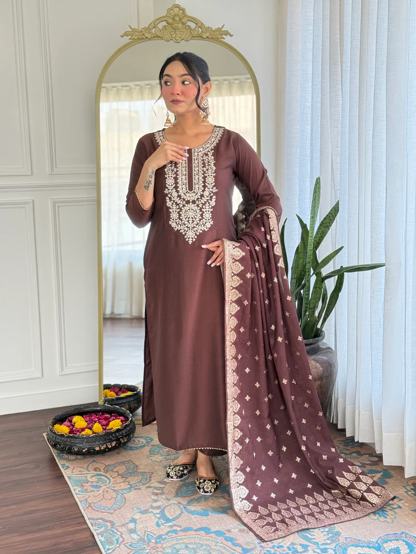 Women Cotton Silk  Kurta Pant Dupatta Set