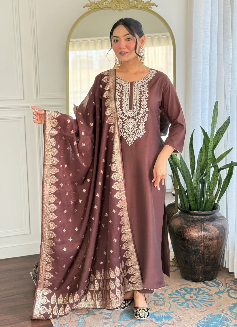 Women Cotton Silk  Kurta Pant Dupatta Set