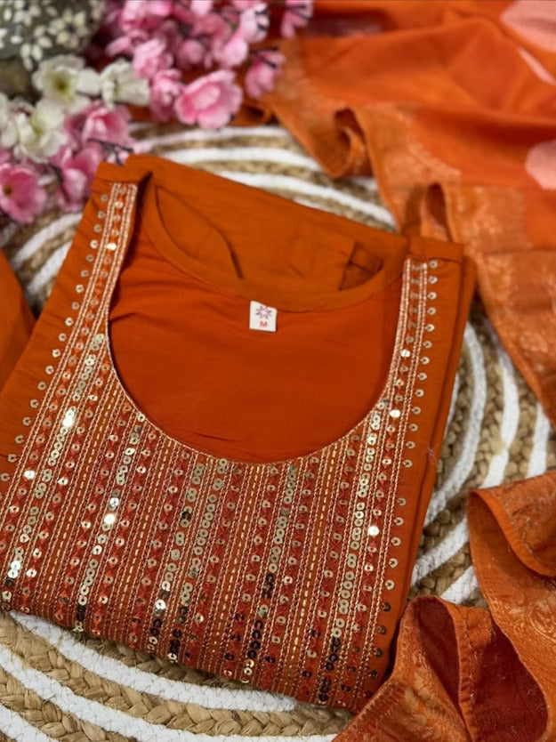 Women Cotton Silk  Kurta Pant Dupatta Set