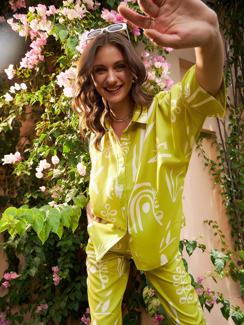 Women’s Printed Co-Ord Set – Trendy Shirt & Pant Set for Casual, Brunch & Resort Wear