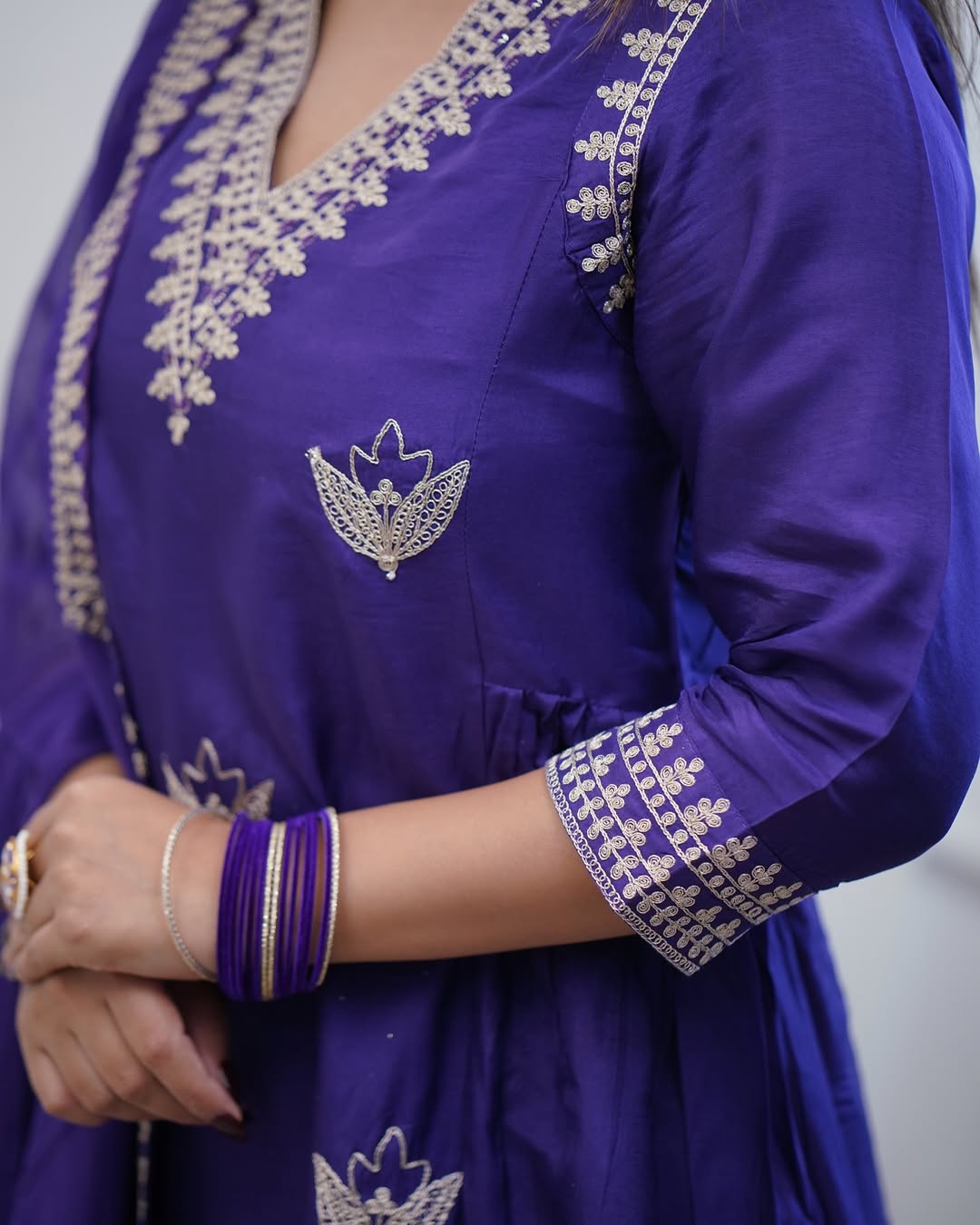Women’s Embroidered Kurti Pant Dupatta Set – Royal Purple